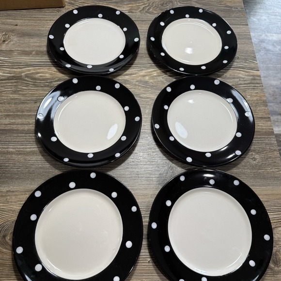 Salad Plate Spode Baking Days 7 3/4"‎ Black with White Polka Dots - Picture 1 of 10